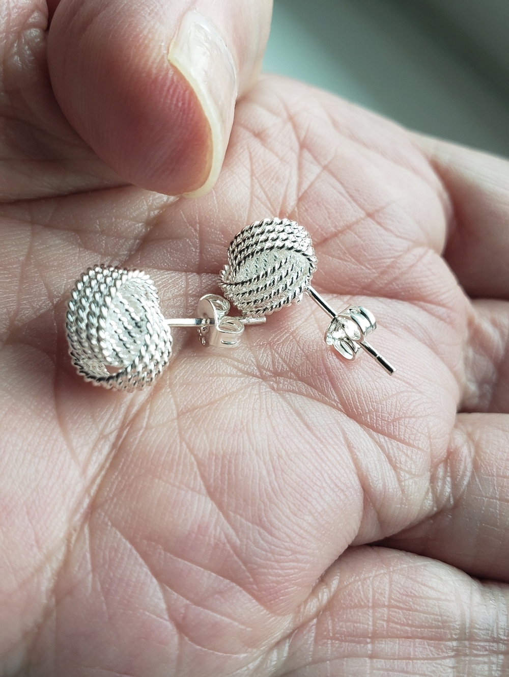 NEW Sterling 925 Stamped Silver Knot earrings. Hallmark Stamp On Butterfly Back. - Picture 3 of 3